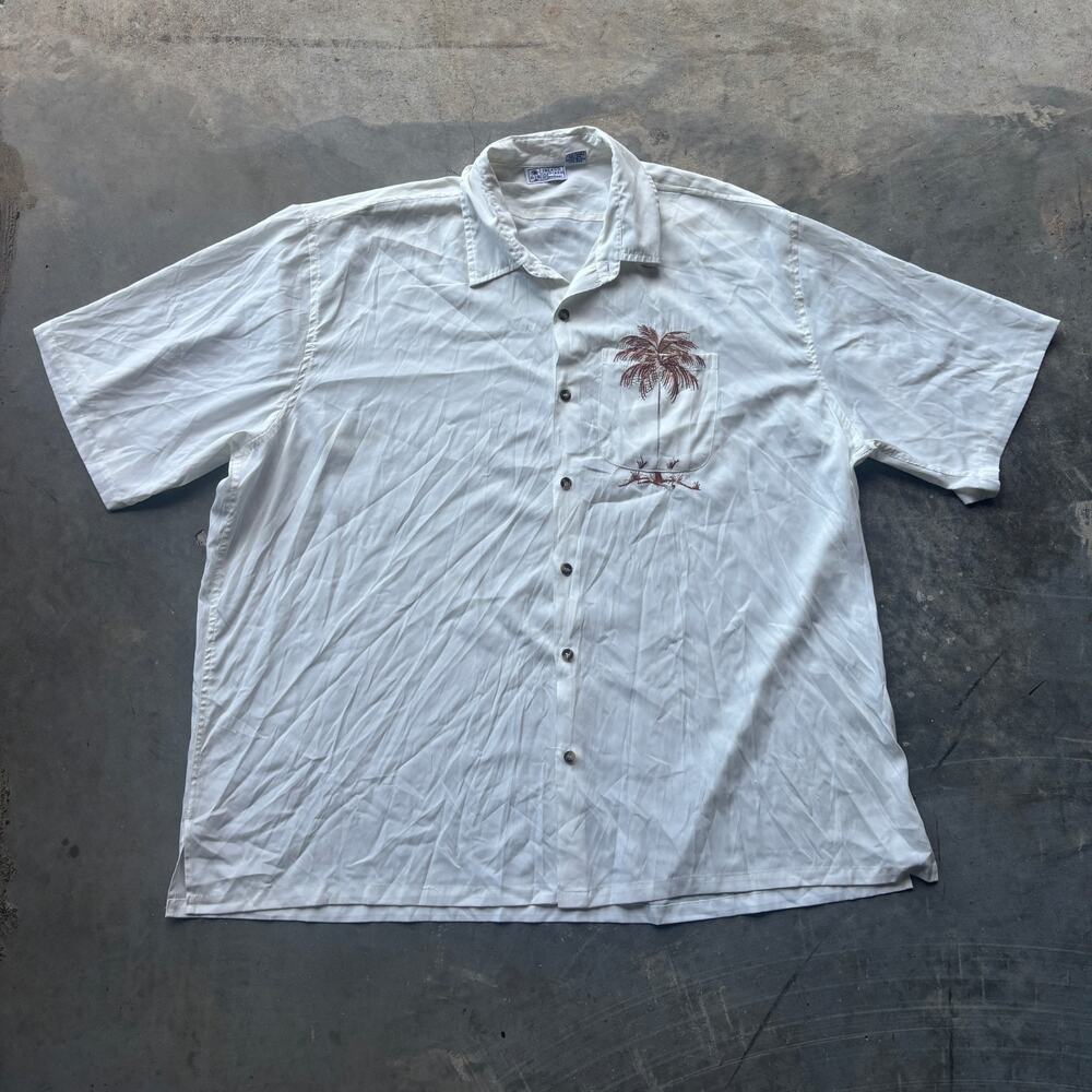 RS Island Inspired Resortwear Button Up Shirt Women's 3XL Cream Short Sleeve